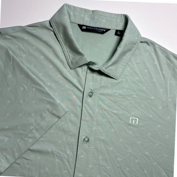 TravisMathew Other - TravisMathew Button Up Golf Shirt Men L Light Green Geometric Print Short Sleeve
